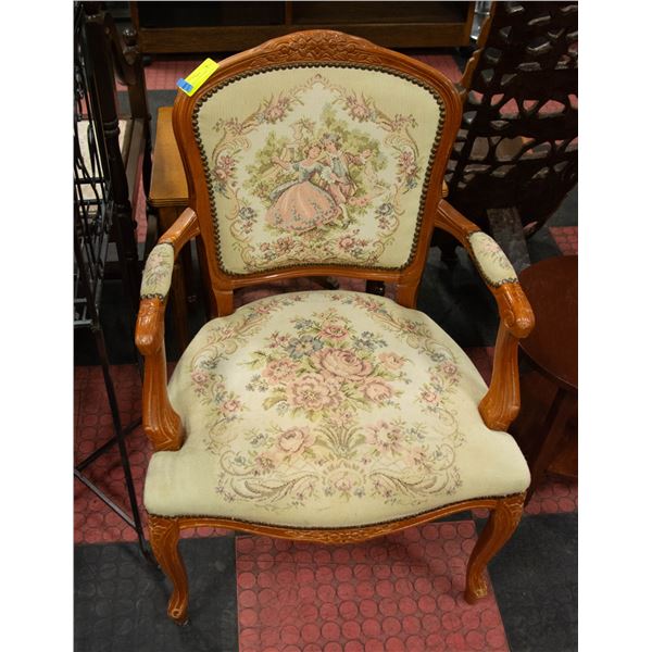 PETIT-POINT WOOD CHAIR