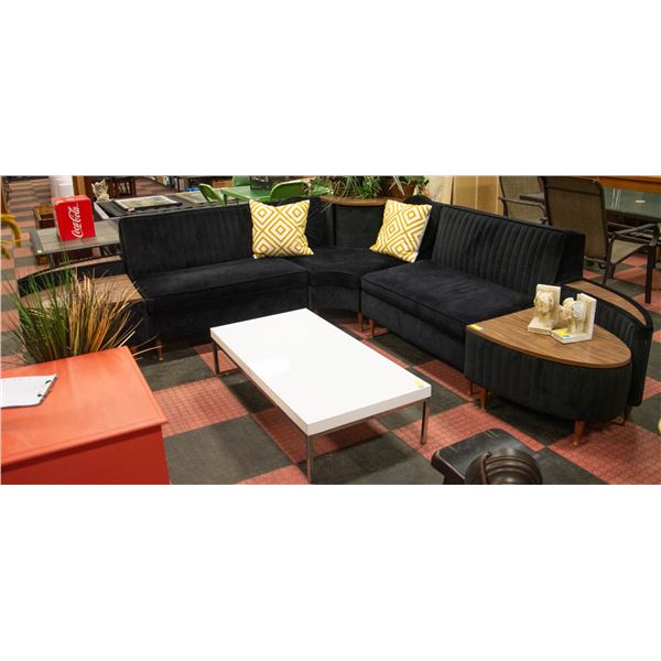 BLACK VELVET SECTIONAL WITH ACCENT CUSHIONS AND