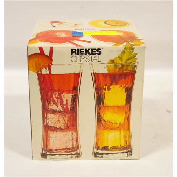 NEW SET OF 4 RIEKES CRYSTAL 14 OZ. TUMBERS.