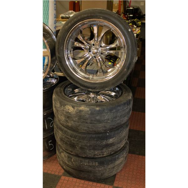 SET OF 4 R20 5 BOLT CHROME RIMS W/VERY LOW TREAD-