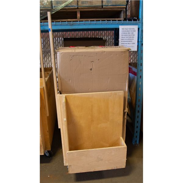 WOOD WAREHOUSE CART WITH MISC. CABINETRY SUPPLIES