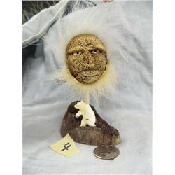 Whale bone mask and carved ivory polar bear by Slwooko- approx. 5"