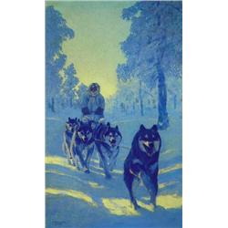 CHOICE on 5 Fred Machetanz:  Double Matted and Framed in a gun metal Blue Wood Frame  "Rarin' to Go"