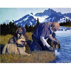 CHOICE on 5 Fred Machetanz:  The Search for Gold   238/950  Double Matted and Framed in Light green 