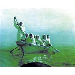 CHOICE on 5 Fred Machetanz:  "Harpooner's Moment"  456/950  Double Matted and Framed in Green and Wh