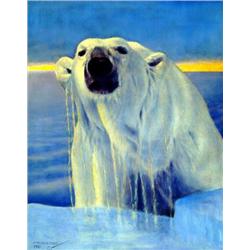 CHOICE on 5 Fred Machetanz: 749/950 "Up in the Arctic"  Polar bear coming out of the Ice    Blue mat