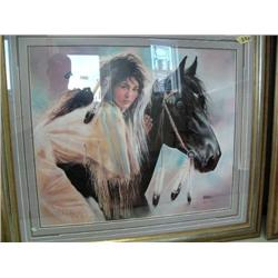 CHOICE on 3 Maija: Double matted and framed in Silver Frame  63/950 Indian girl on Black Horse  (23)