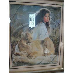 CHOICE on 3 Maija: Double matted and framed in Mauve mat and Silver Frame Indian Girl with Cougar   