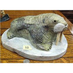 Outstanding 13" soapstone walrus by Michael Scott
