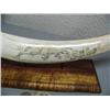 Image 2 : Beautifully scrimshawed tusk 18-1/2" long- caribou fighting 2 wolves by Noel Smith