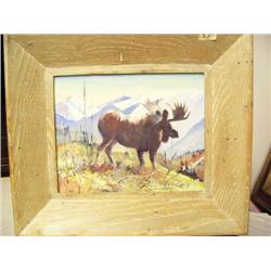Original oil, framed- 8" x 10"- moose- Harvey Goodale min. bid $400.00 (116)