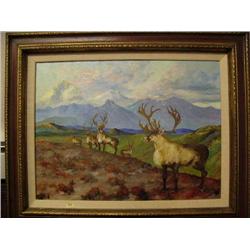 Original oil- caribou- by Harvey Goodale- 18-1/2" x 24" (116)