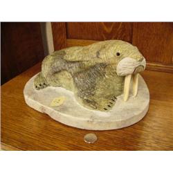13" long, 8" high outstanding soapstone walrus by Michael Scott- best soapstone walrus MS has ever d