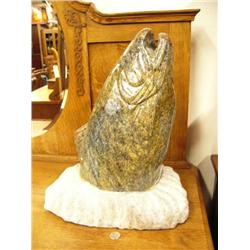 17-1/2" high, 14" long jumping salmon soapstone by Michael Scott (2)