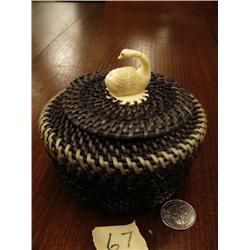 5" baleen basket with white baleen rim, has ivory swan finial by Julian Rentinger (2)