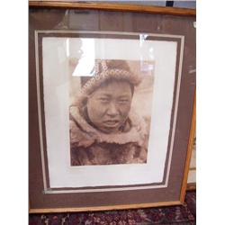 Framed, double-matted original called "Hooper Bay Youth" by E. Curtis- plate #698- 22" x 18" (2)