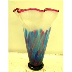 Art glass vase with red, white, blue- 14" tall (120)