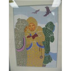 Framed, double-matted original by Diane Widom "In Conference" of tattooed women- original acrylic (1