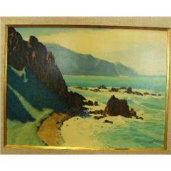 Original oil by Fred Machetanz- "OUT ON THE CHAIN" done in 1964 - A letter from Machetanz is on the 