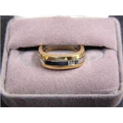Men's 18k yellow and white gold and diamond ring. 6mm wide band, approx. .15 cts- retail value $880 