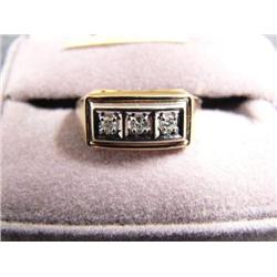 Men's 14k yellow gold and diamond ring. 3 approx .10 ct. prong set diamonds - retail value $750 (2)