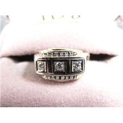 Men's 10k yellow gold and diamond ring. 3 approx. .10 cts prong set diamonds - retail value $780 (2)