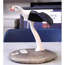 Ivory King Eider in flight by Larry Mayac - 21 Feb 2000 - Ivory 8" tall, 12.5" wing tip to tip (3)