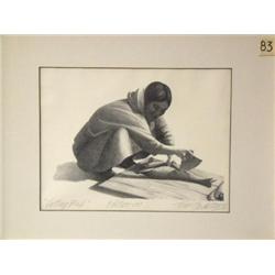 Fred Machetanz "Cutting Fish" Series 100 original stone lithograph - Print size 9.5"x12" (3)