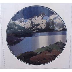 Byron Birdsall 1976 original water and mountain scape - 19.25" diameter (3)