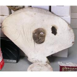 King Island mask carved on large whale flipper bone with halibut in background  (3)