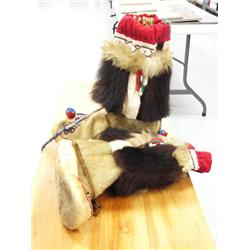 Pair of seal skin, brown bear, sheep with beaded felt- tradebeads- traditional mukluks ca. 1940's - 