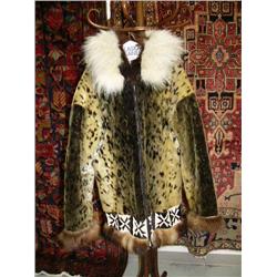 Fur coat Men's XL seal with wolf and wolverine ruff, and hood (134)
