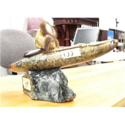 12" Soapstone kayaker with bone face by Michael Scott (74)