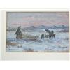 Image 2 : Original oil on moose skin by George Ahgupuk image size 3.5"x6" man with sled and dog team (3)
