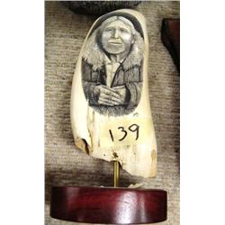 Whale tooth scrimshawed by HSK- old man, detail is phenominal- retail value about $3,000- 6-1/2" (3)