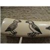 Image 5 : 10" scrimshawed ivory by Simon Pushruk ca. 1960- one side it has man in kayak harpooning a walrus; o