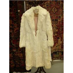 Fur coat- white Russian rabbit approx. size S/M 3/4 legnth with tie waist (134)