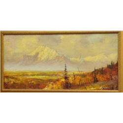 Original on canvas by Henne Landscape and mountains - canvas size 23.75"x11.5" (74)