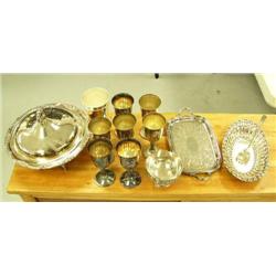 14 piece silver serving set - 7 goblets, ice cup, small dish, rectangular platter, oval platter with