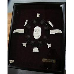 12" Ivory and Baleen mask by Franklin Matchian- framed, frame size 19" x 14" (2)