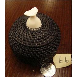 3-1/2" baleen basket by Carl Hank, 250, with whale's tale finial (2)