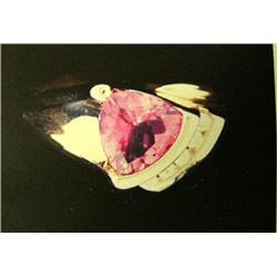 Pink Tourmaline and Diamond 14k gold lady's ring - tourmaline, trillion, faceted, approx. 1 carats, 