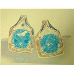 Blue topaz and 14k yellow gold earrings - blue topaz, cushion shaped, faceted, approx. 4 carats, tra