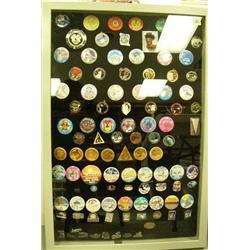 Fur Rondy and Iditarod pins and buttons - approx.100- all in beautiful painted wood frame- includes: