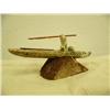 Image 1 : Soapstone kayaker mounted on whale bone base by Chuck- 3-1/2" tall and 7-3/4" long