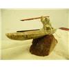 Image 2 : Soapstone kayaker mounted on whale bone base by Chuck- 3-1/2" tall and 7-3/4" long