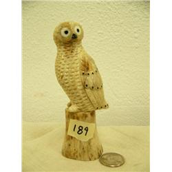 Bone owl with inset ivory and baleen eyes and baleen beak- 5" tall