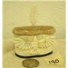 Image 1 : Ivory box/conatainer with baleen base and bone lid with carved ivory feather finial by Craig Niksik