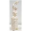 Image 1 : 11" white walrus ivory carving of whale man dancer with 4 whales and 2 men's faces and a man (114)