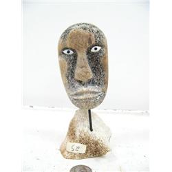 6-1/2" whale bone mask with inset baleen and ivory eyes carved by JHK (114)